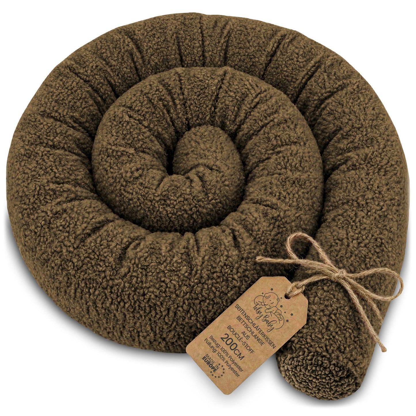 Bettschlange mit waschbarem Bezug, Braun D 200 cm