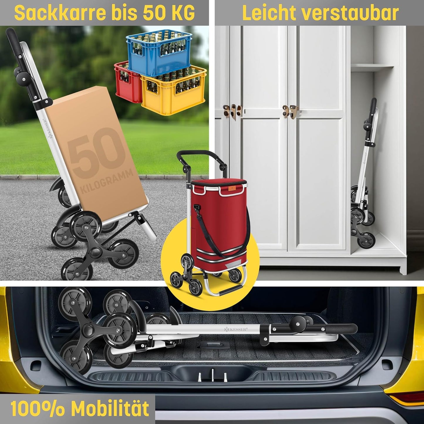 Einkaufstrolley Treppensteiger mit Kühlfach (56L), Bordeaux