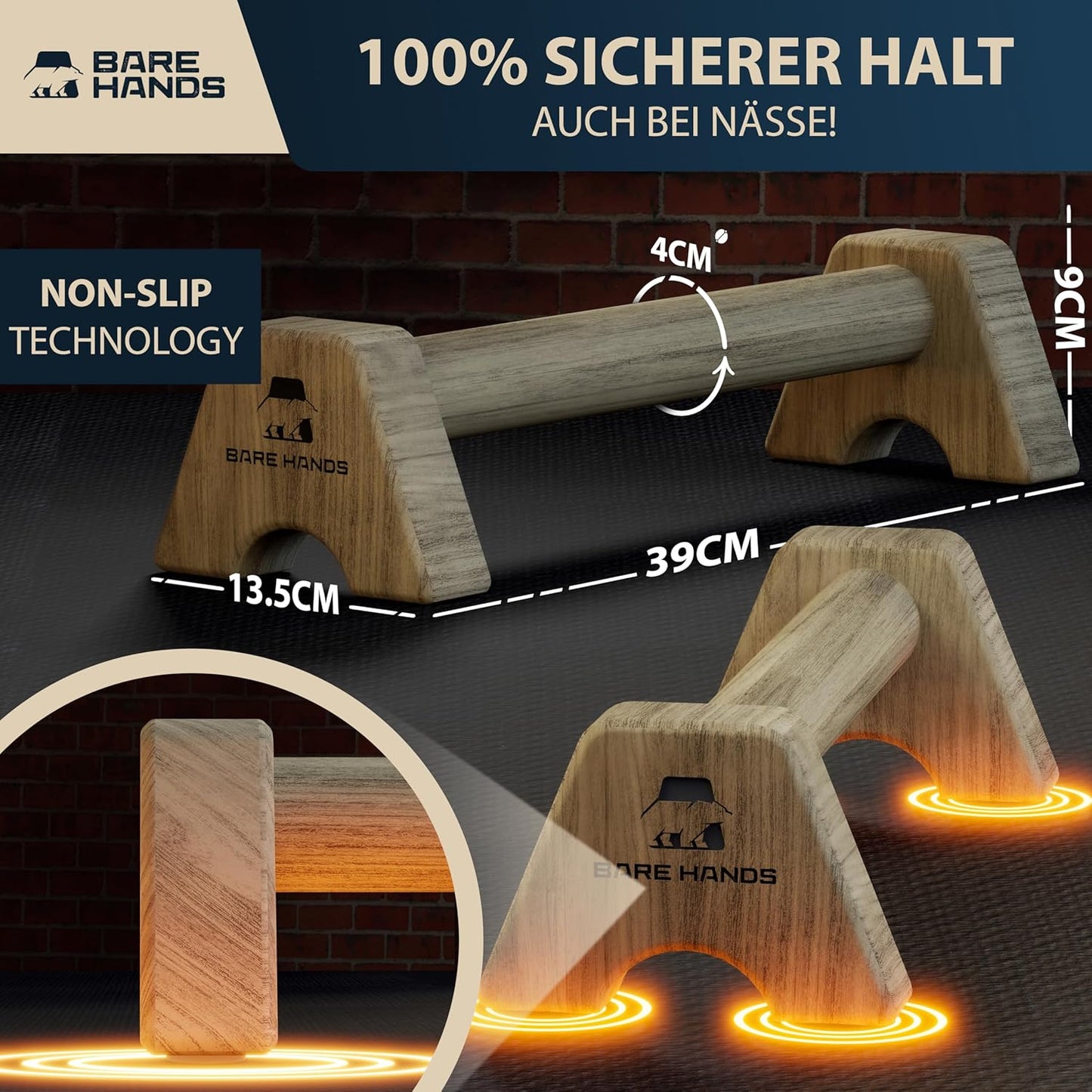 Liegestützgriffe aus Holz für Calisthenics, Modell M - Dunkel