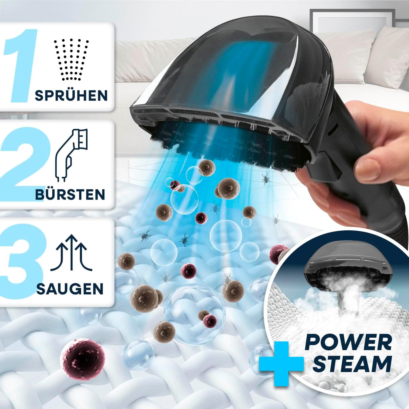 Polster- & Teppichreiniger Vapore Pro Steam 3in1, Schwarz Pro Steam Touch 2000W