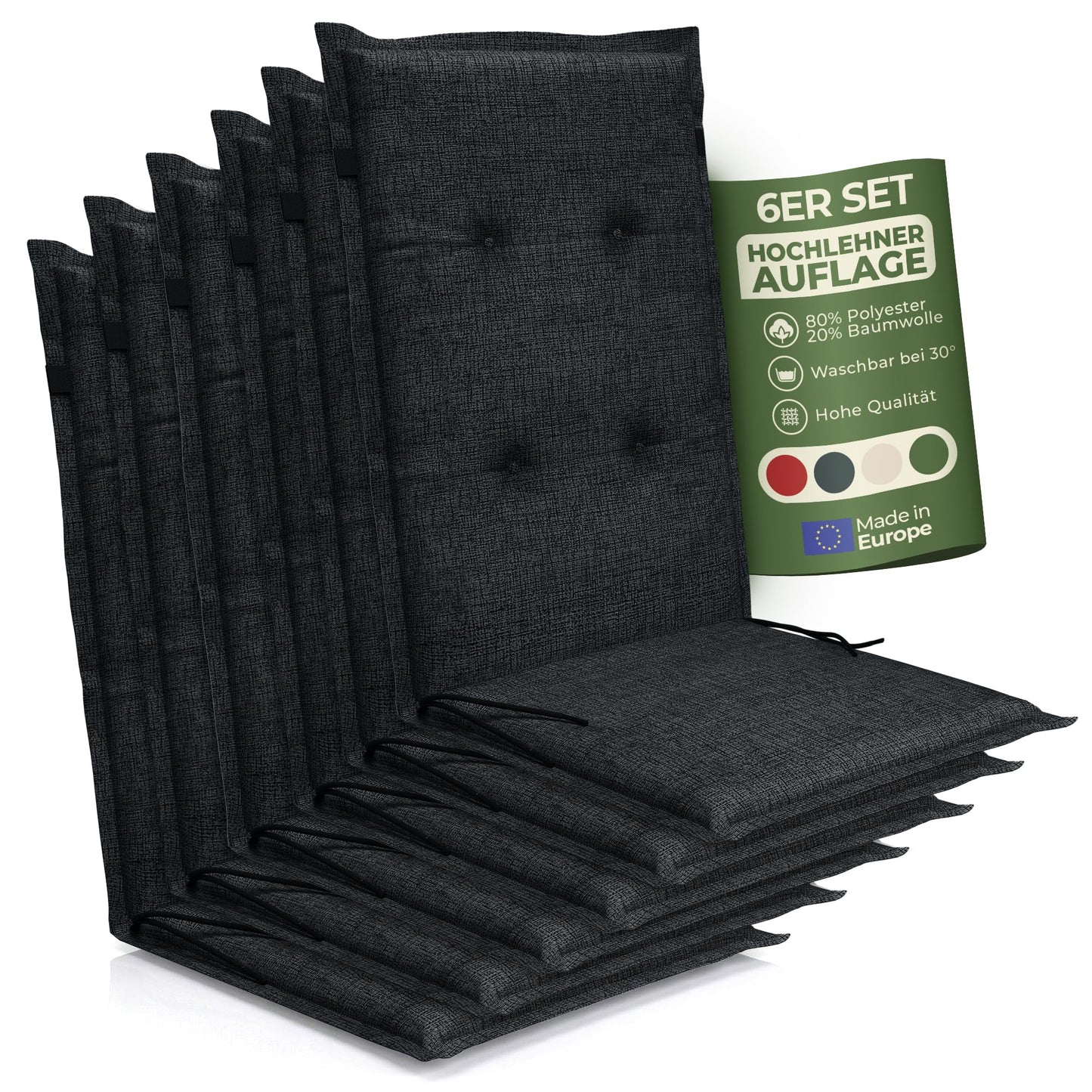 Hochlehner Gartenstuhlauflagen-Set (6 Stück), Anthrazit 6