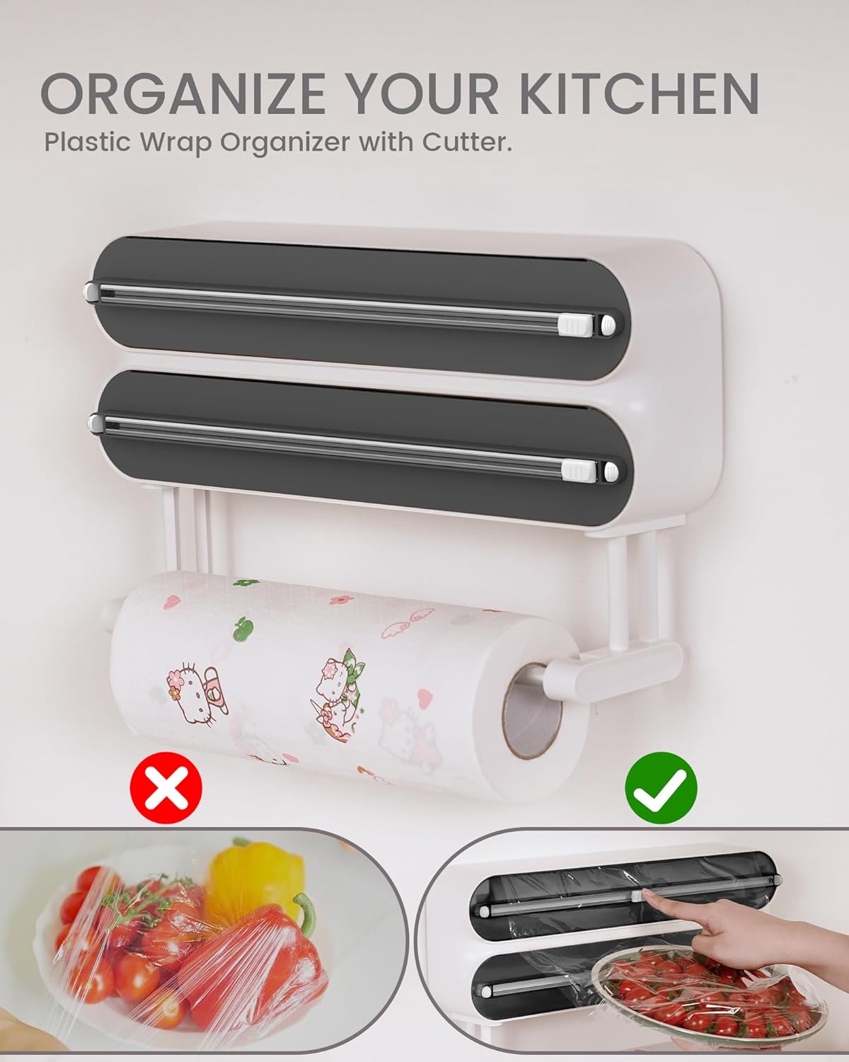 Frischhaltefolienspender mit Küchenrollenhalter, Schwarz