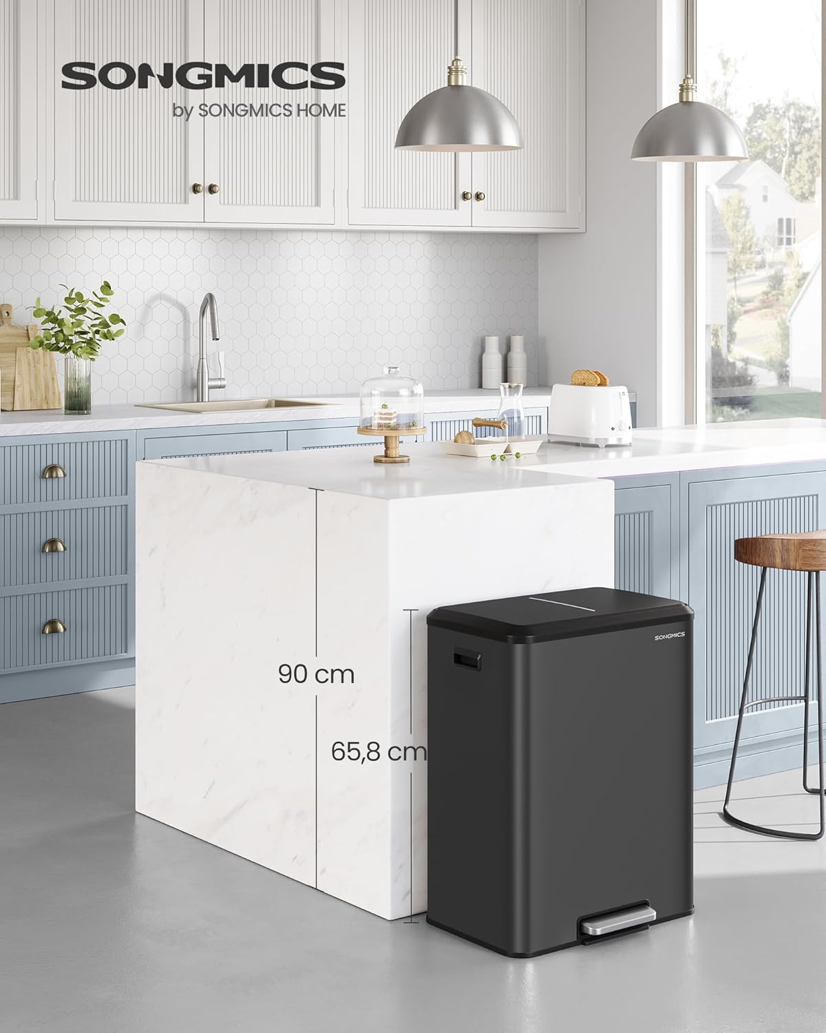 Mülltrennsystem mit 2 Fächern, 2 x 30 L, LTB556B02, tintenschwarz 60 L