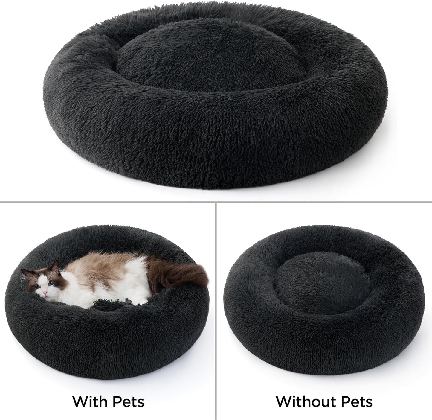 Rundes Kuschelbett für Katzen und kleine Hunde, Dunkelgrau L 50 x B 50 x H 13 cm