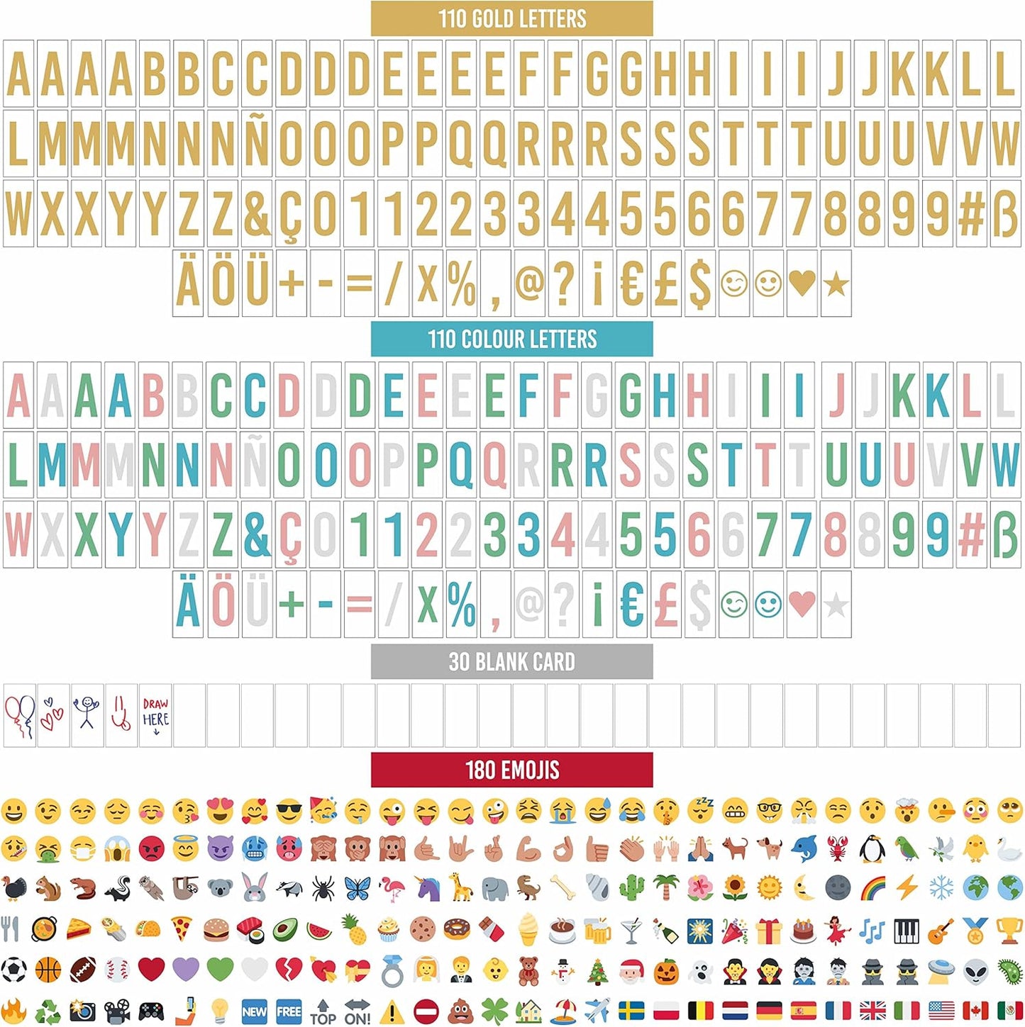 Light Box Shiny Gold A4 mit Buchstaben und Emojis, Gold