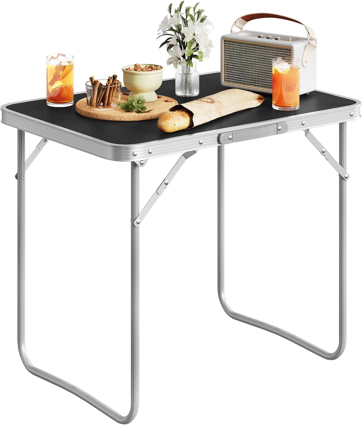 Klapptisch Campingtisch, Schwarz 70D x 50W x 60H cm
