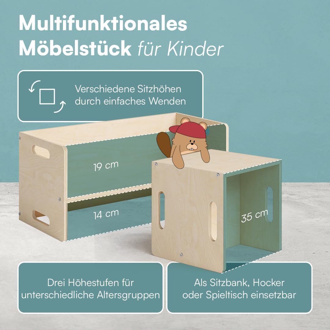 Kindersitzgarnitur 3-teiliges Möbel-Set aus Holz, 2x Stuhl, 1x Bank Natur