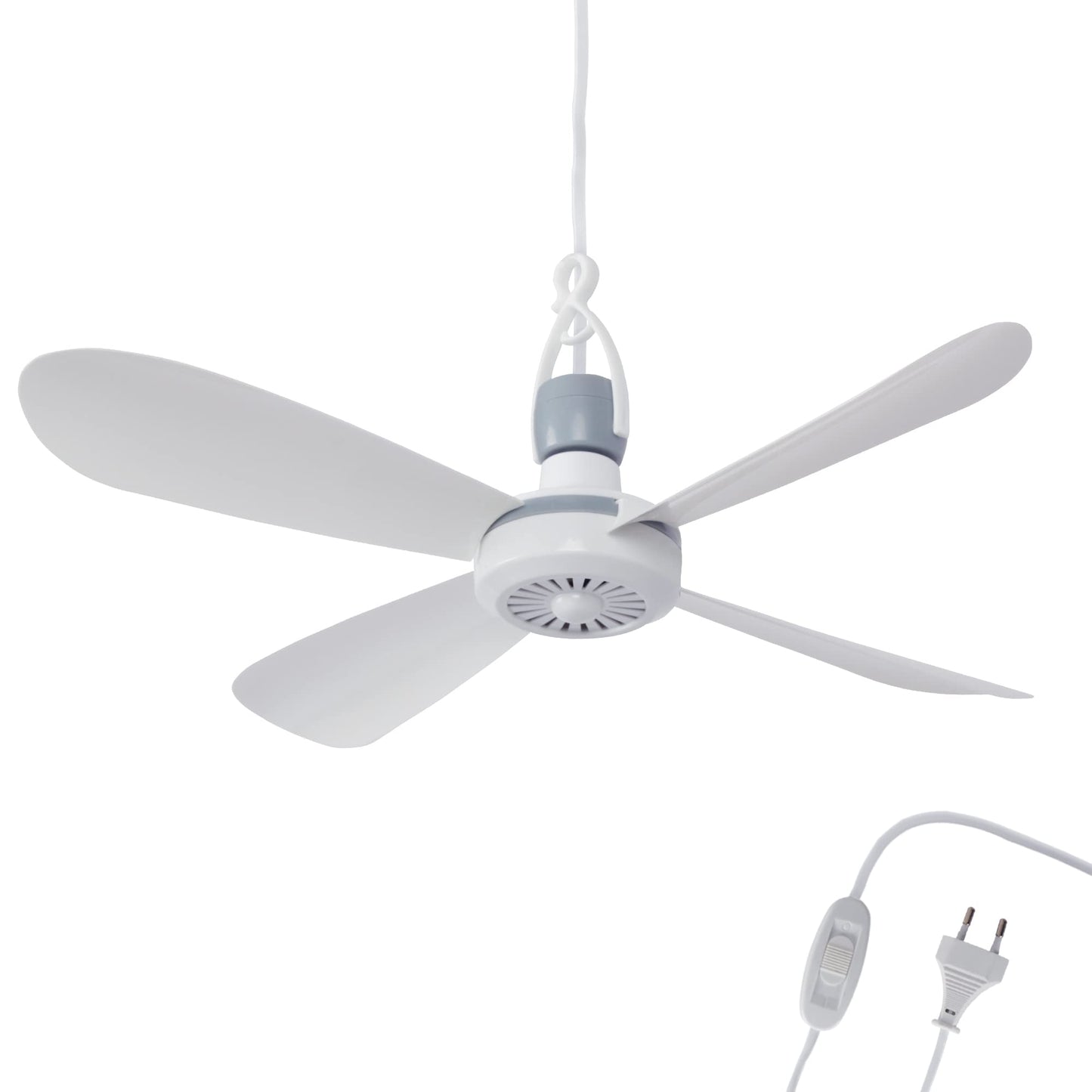 Mobiler Deckenventilator mit Schalter und Aufhänger, Weiss