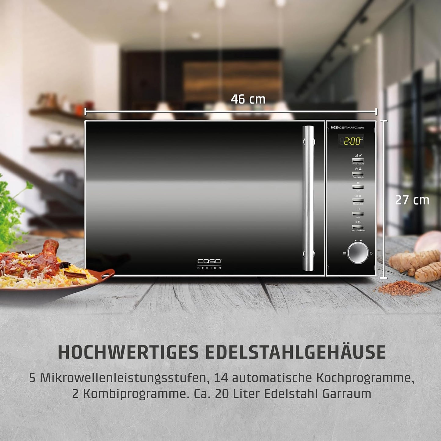 2-in-1 Mikrowelle mit Grill und Keramikboden MG20, 20 Liter