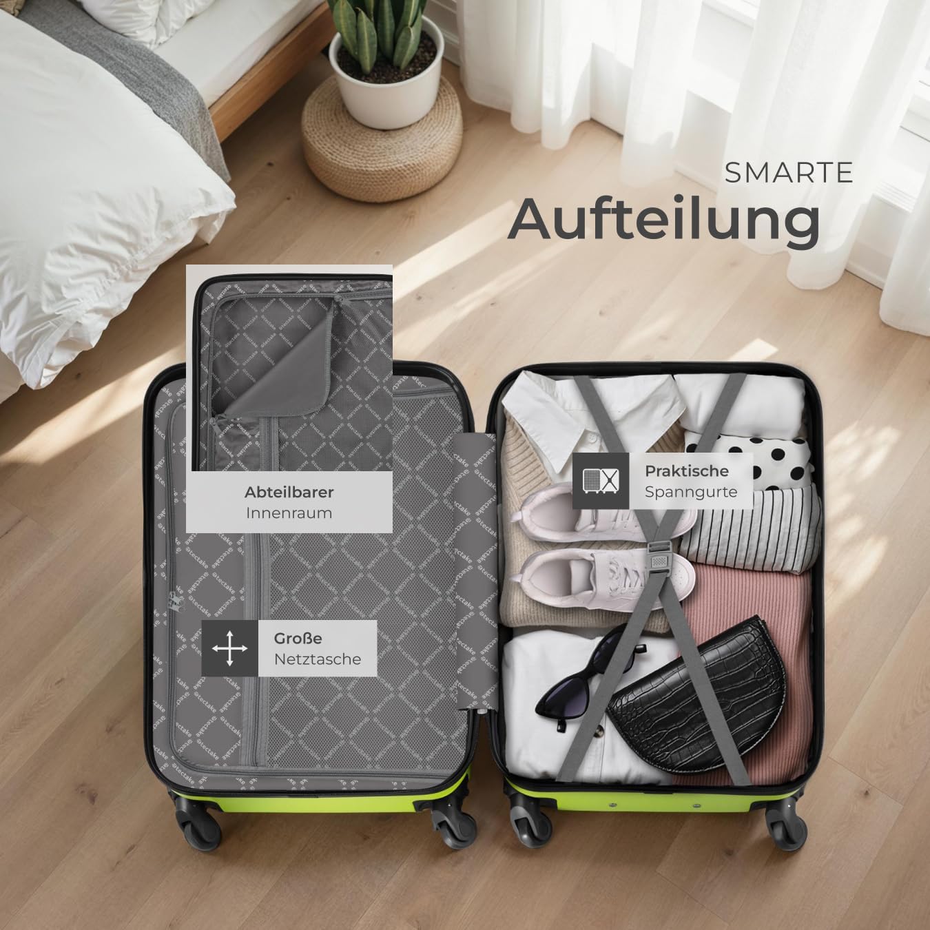4-teiliges Hartschalenkoffer-Set mit TSA-Schloss, Grün