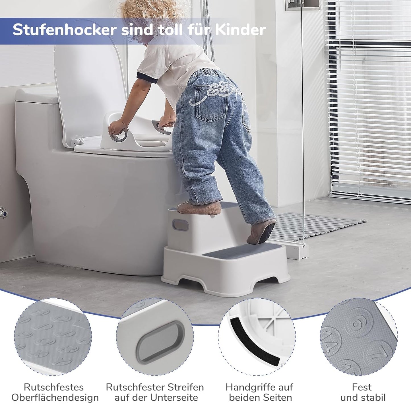 Toilettensitz mit Tritthocker für Kinder, Grau Toilettensitz