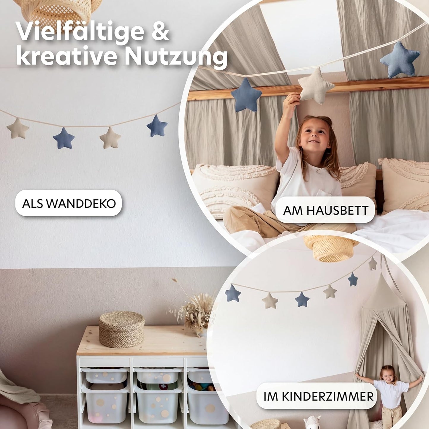 Sternenkette, Blau & Hellbeige Sterne ohne Goldapplikation