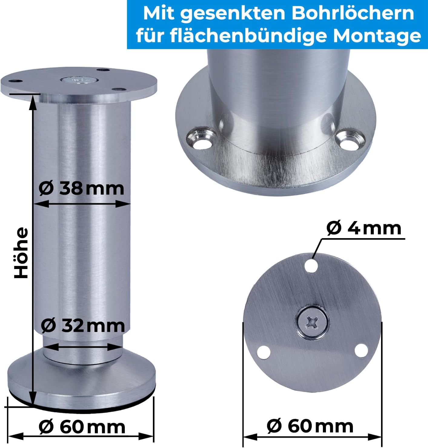 Verstellbare Möbelfüsse 4er Set, Höhe:300 mm(30 CM )4er SET Schwarz Matt (Eloxiert)