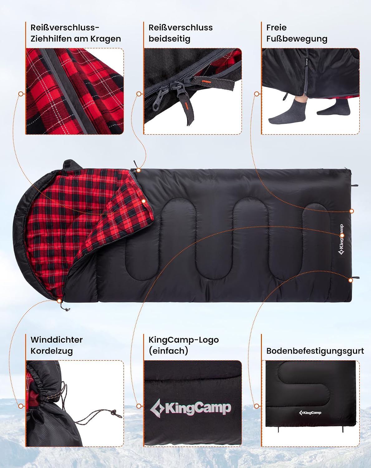 Schlafsack für 3-4 Jahreszeiten, Everyday 4 Jahreszeiten Schwarz-L-Zip
