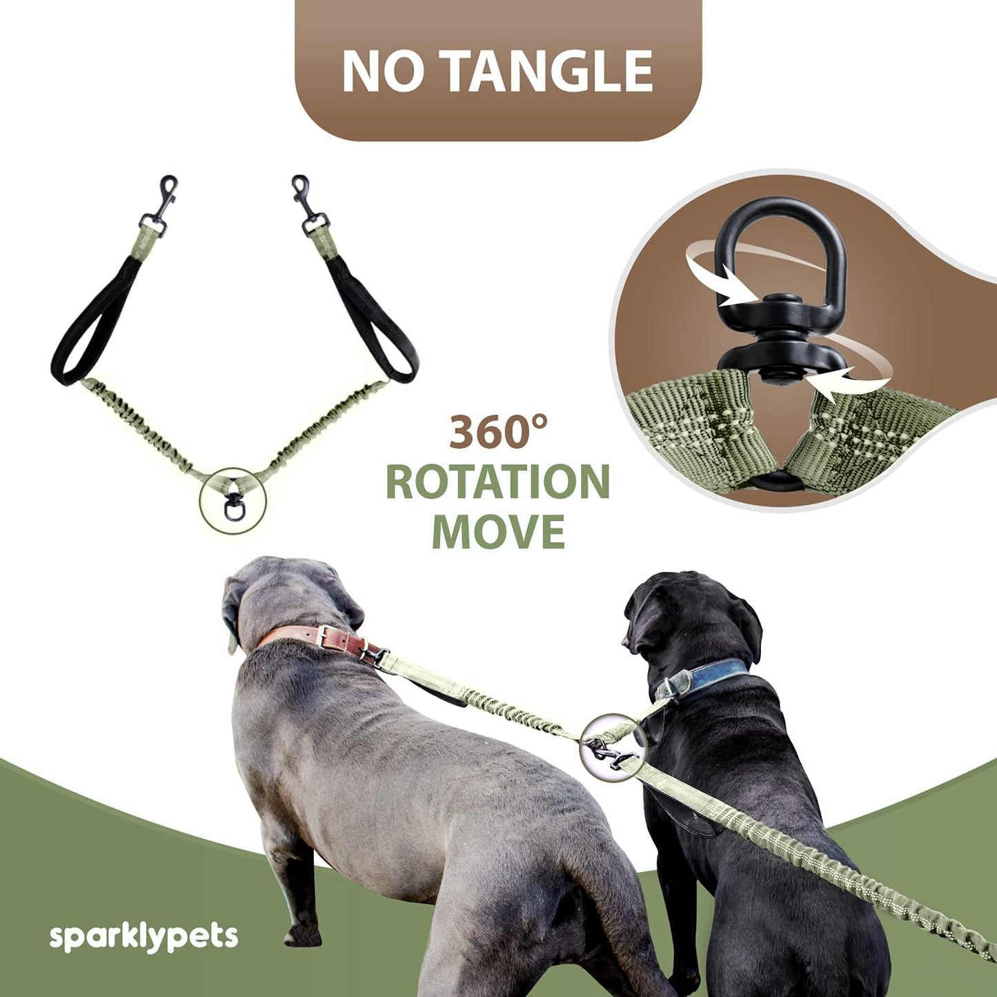 Joggingleine für Hunde, Grün Armygrün Für zwei Hunde
