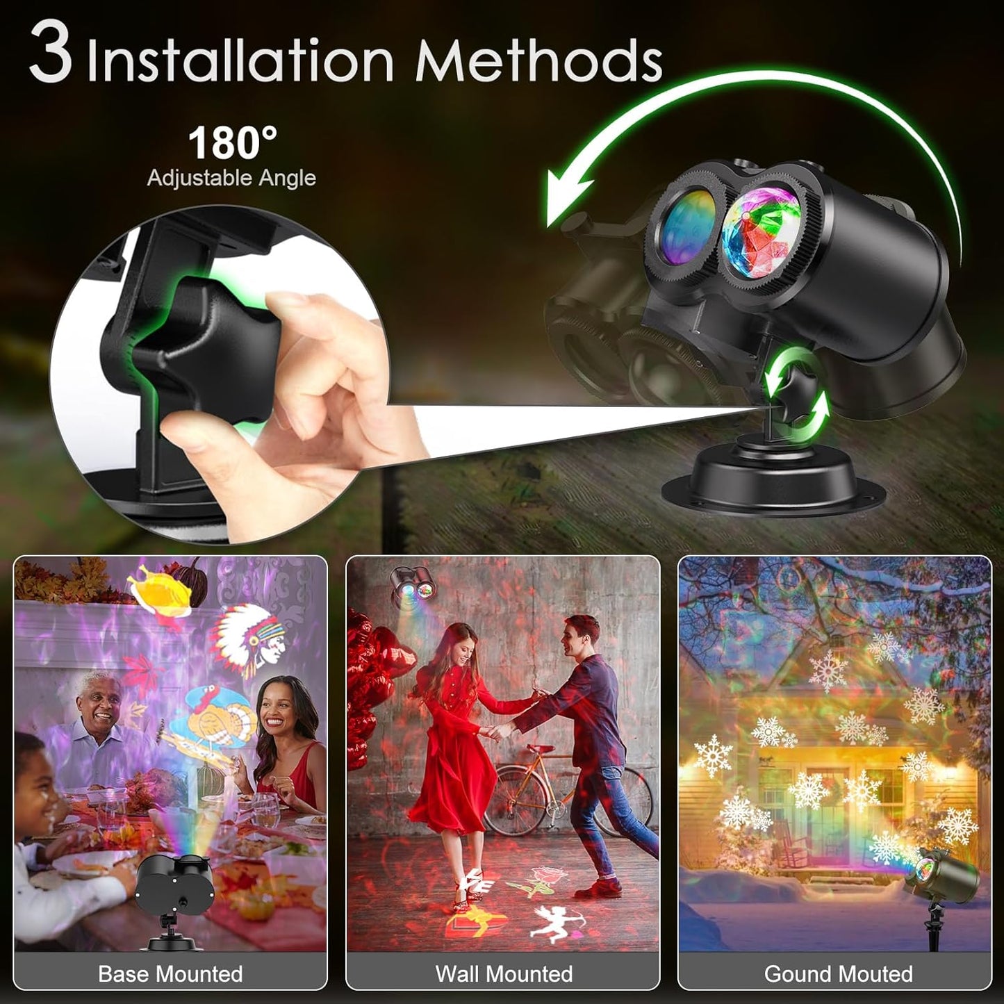 LED-Weihnachtsprojektor mit Fernbedienung, 16 Filme und 10 Farben