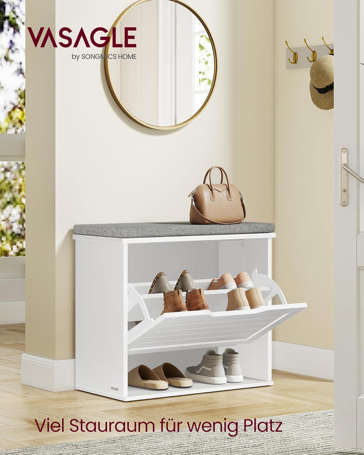 Schuhbank-Set mit Sitzkissen und Klappfach, 2er-Set, 2