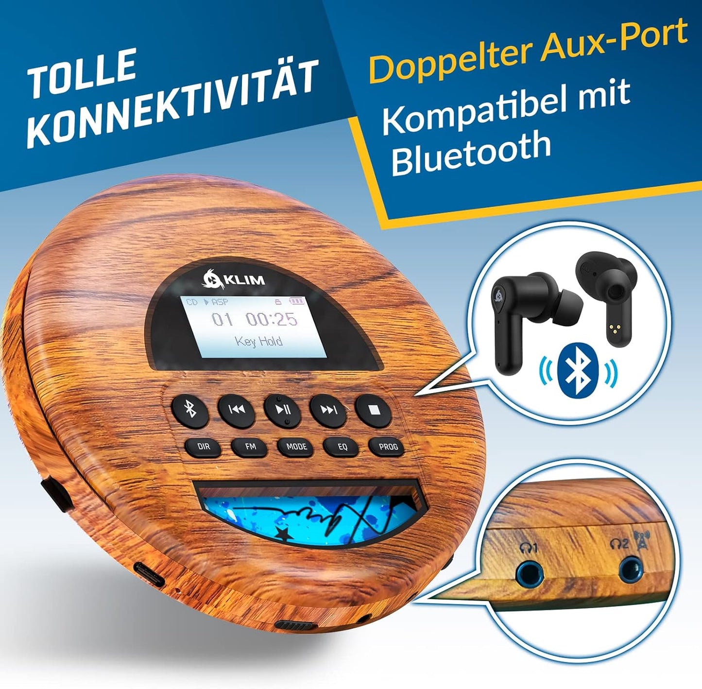 Tragbarer CD-Player mit Bluetooth, New