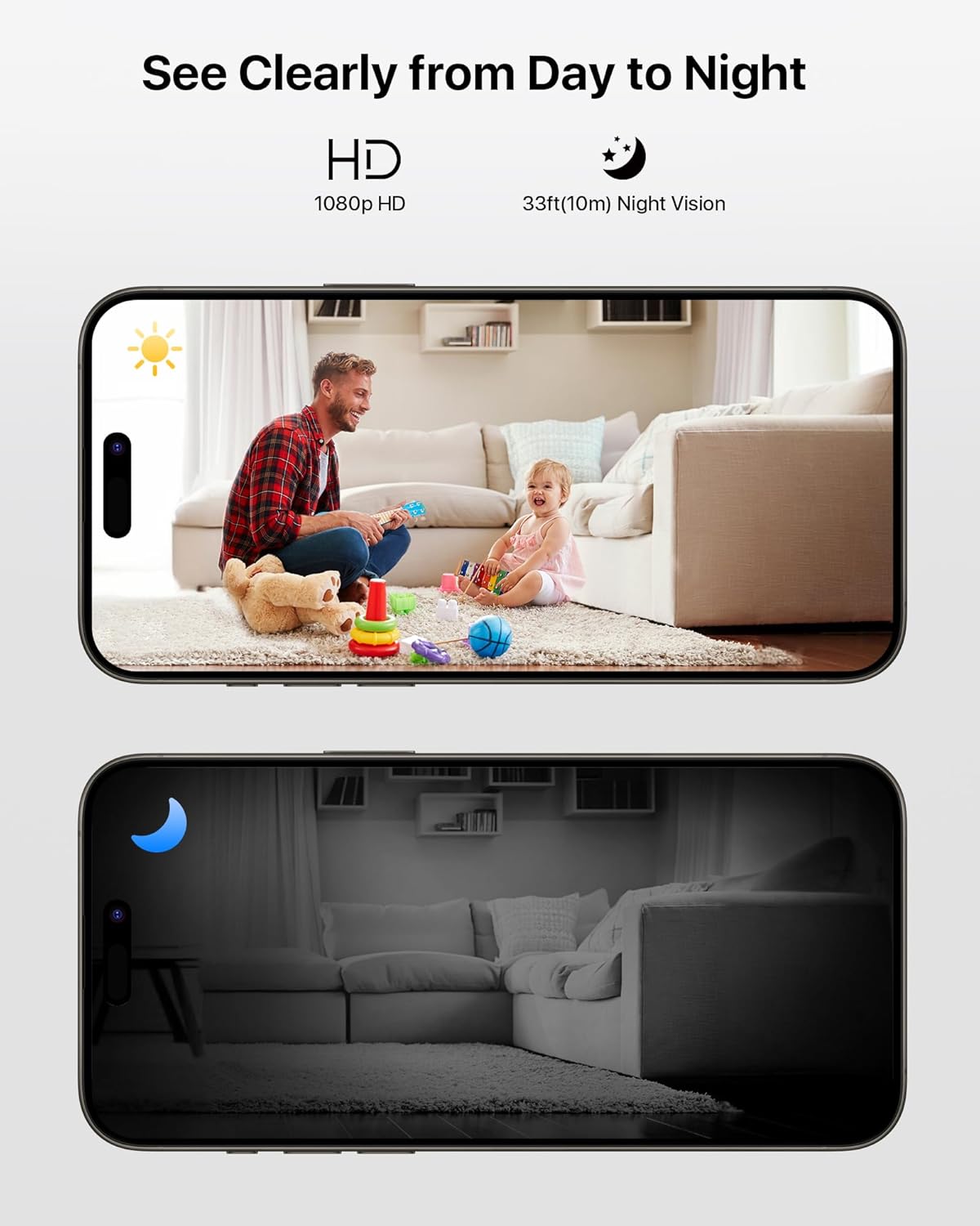1080P WLAN Überwachungskamera mit KI & Nachtsicht, Weiss 2MP WiFi