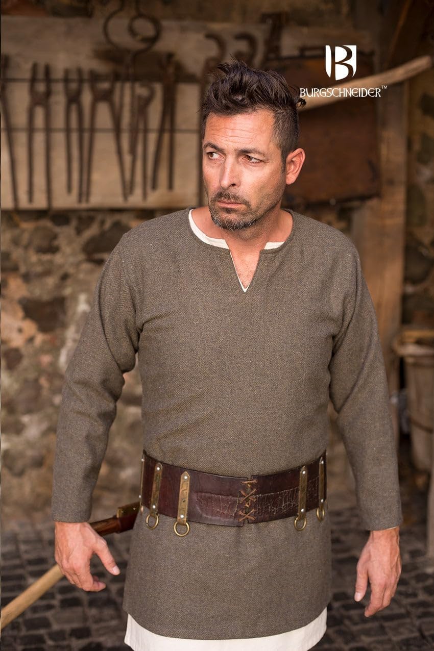Fischgrättunika Tyr für LARP, Herringbone Olive/Grey S