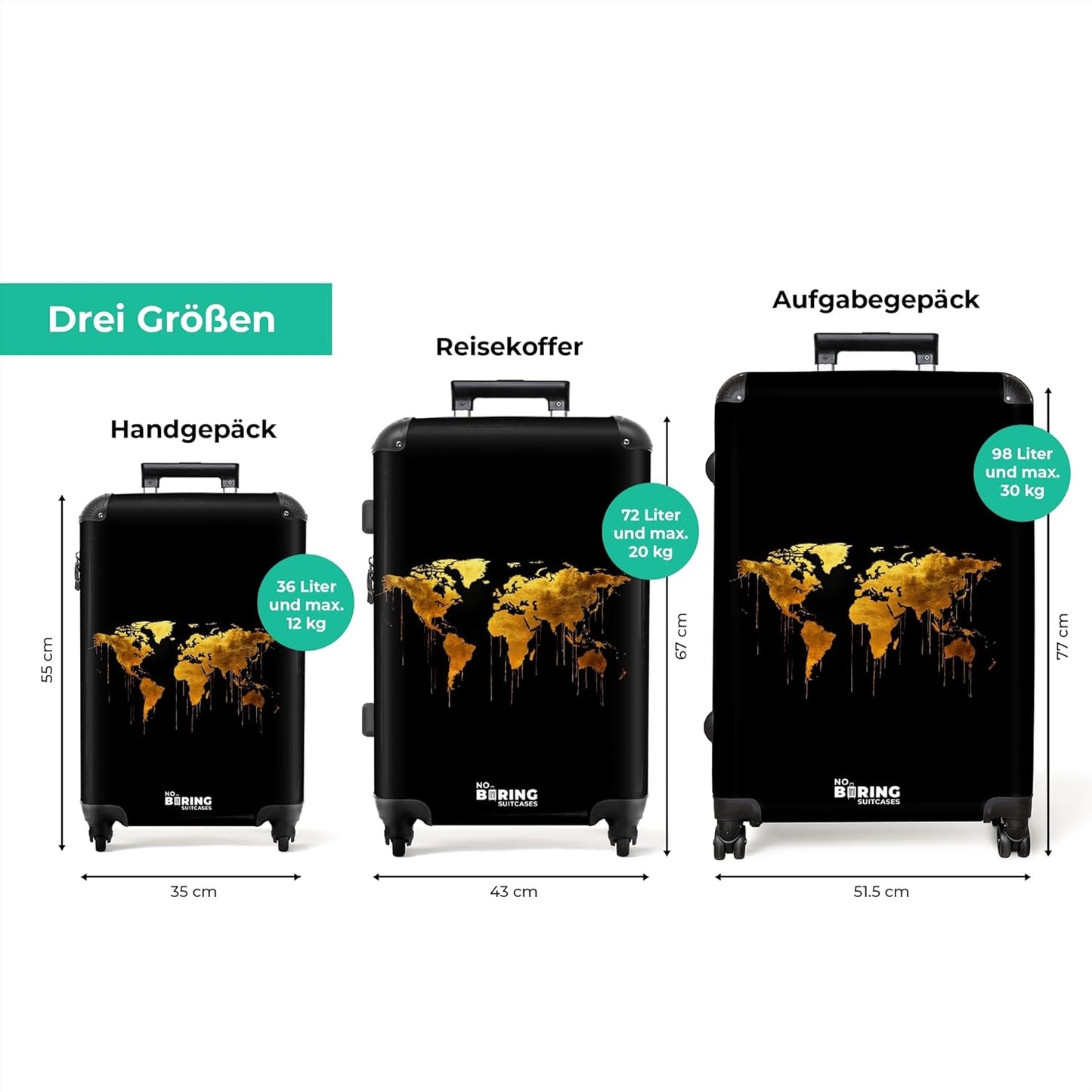 Hartschalenkoffer XL, Weltkarte - Gold Grösse XL