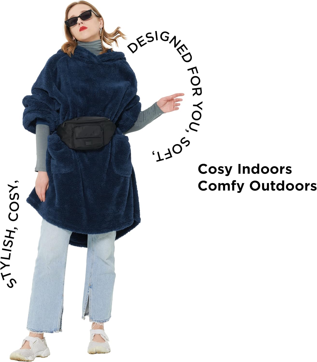 Hoodie Decke, L 13-blau Kurz