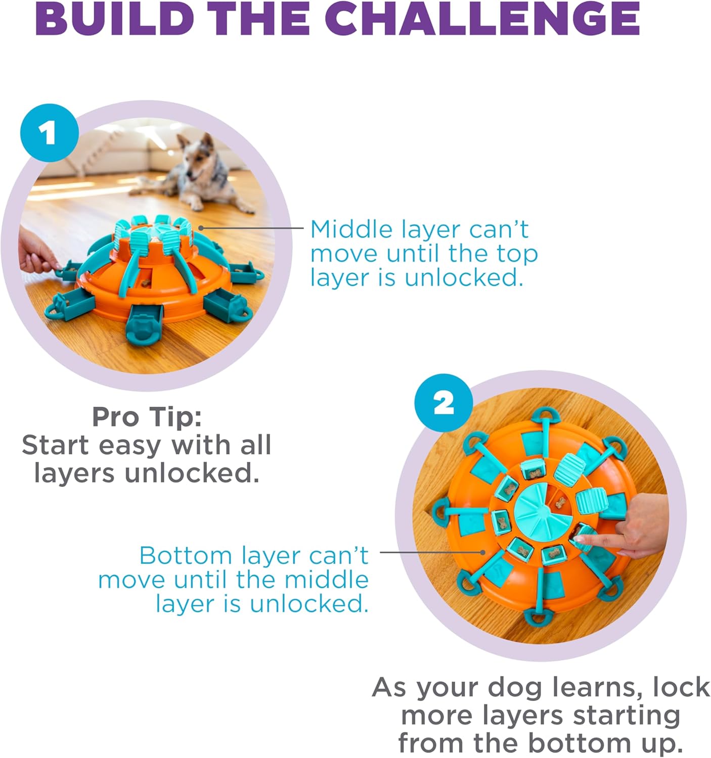 Hundespielzeug Leckerli-Turm Puzzle (Level 4), Tower di Dolcetti (Orange, Blau)