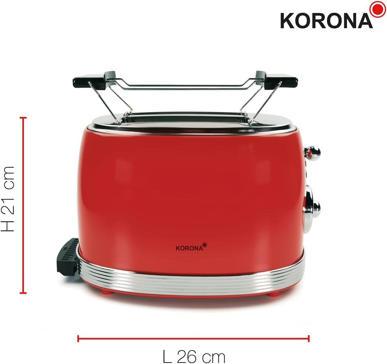 Retro Toaster mit Brötchenaufsatz für 2 Scheiben, Rot