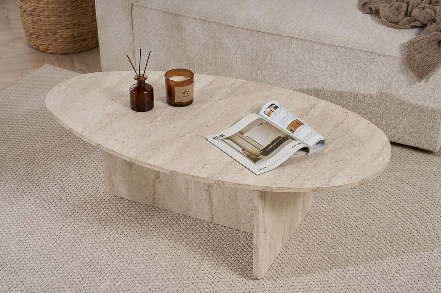Stilvoller Couchtisch, melaminbeschichtet, 120x40x65 cm, Travertine