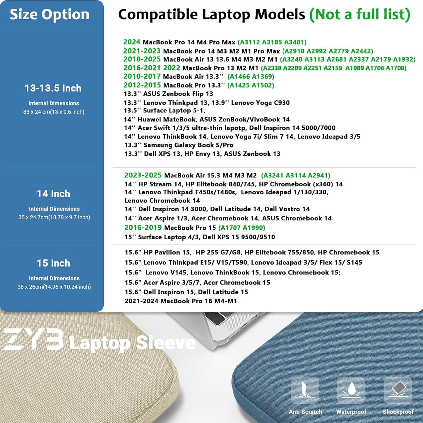 Wasserdichte Laptophülle, 15-15.6 Zoll Beige