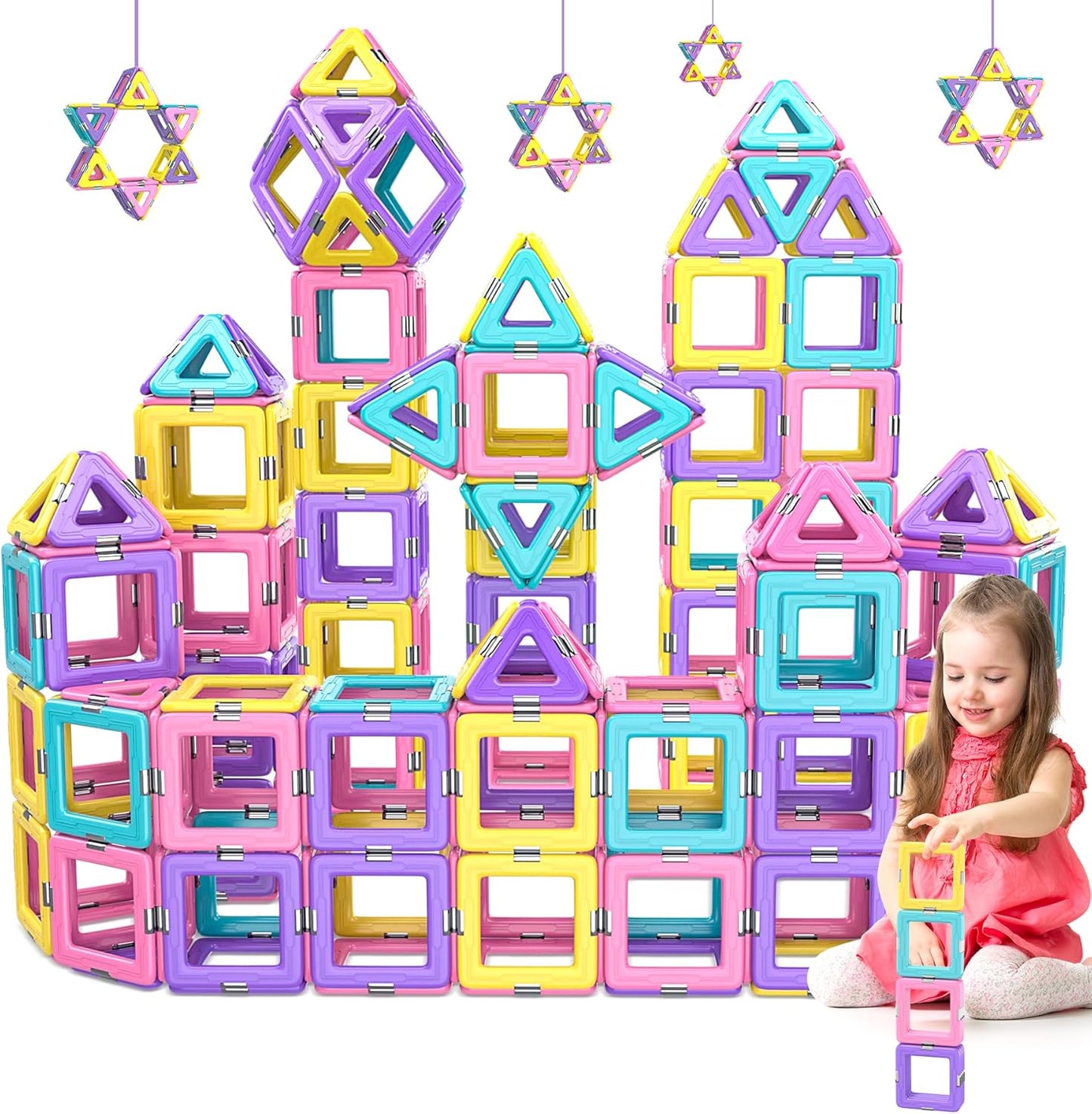 40-teiliges magnetische Bausteine, Pink – Satte Farbe