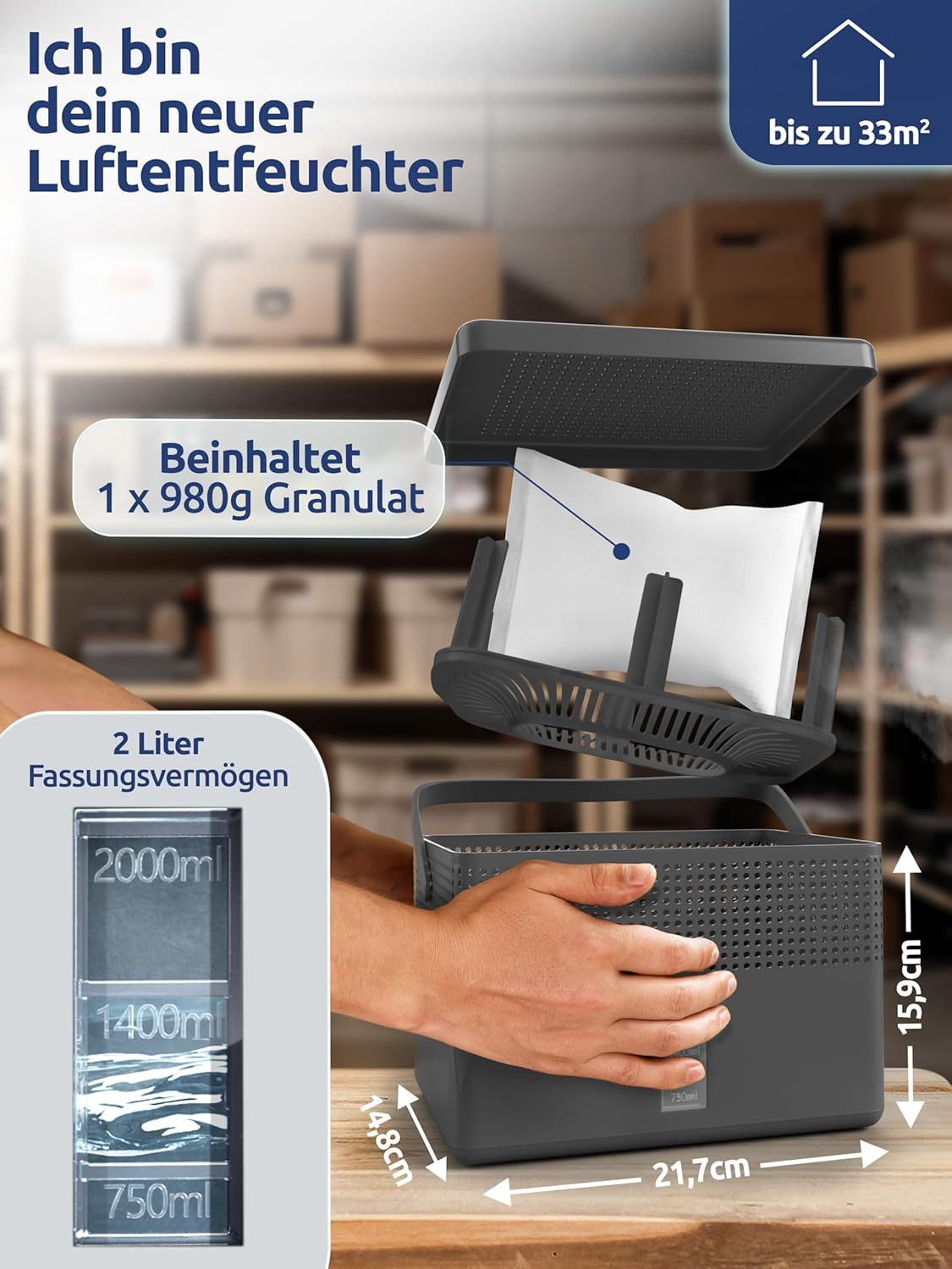 Luftentfeuchter AirOne Max, Titanium Gray