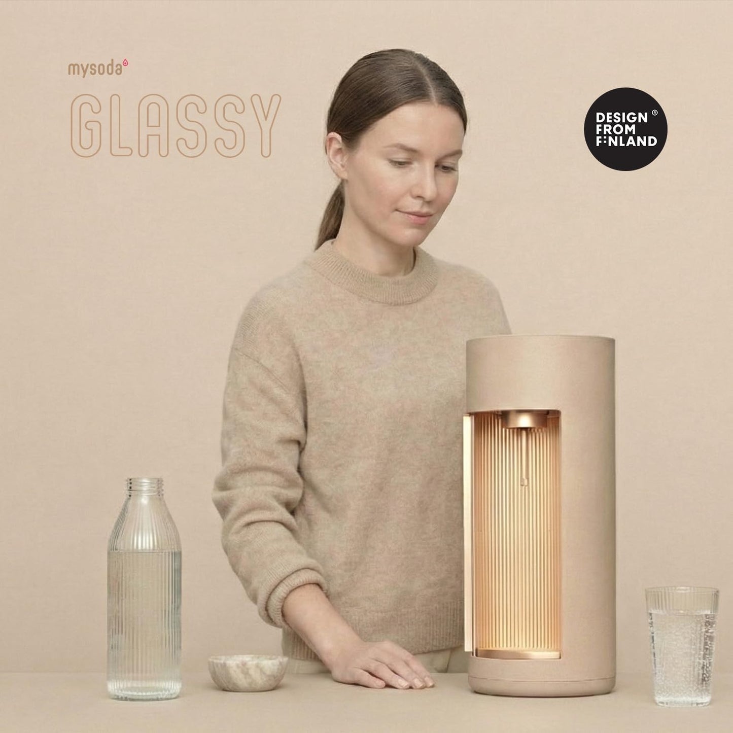 Glassy Wassersprudler mit Glasflasche, Latte Ohne CO2-Zylinder