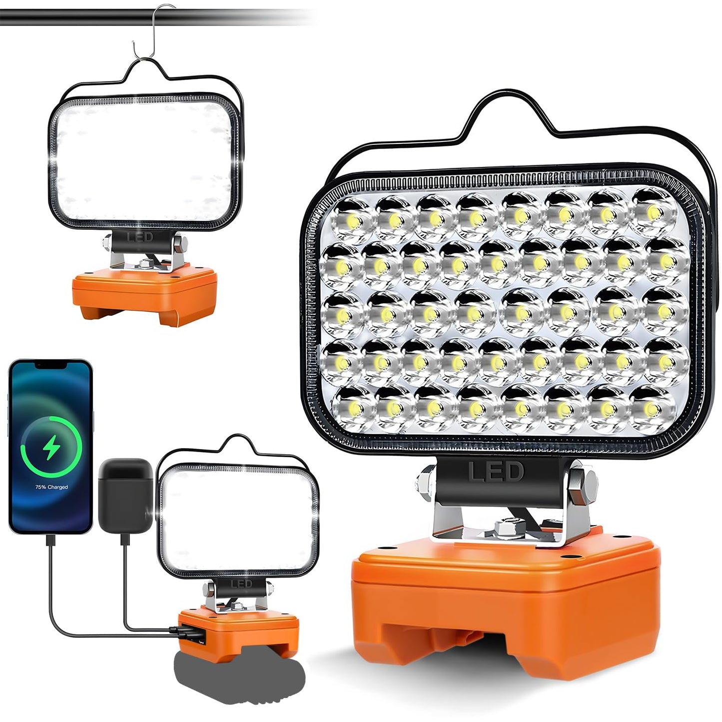 Tragbarer LED-Baustrahler, Orange
