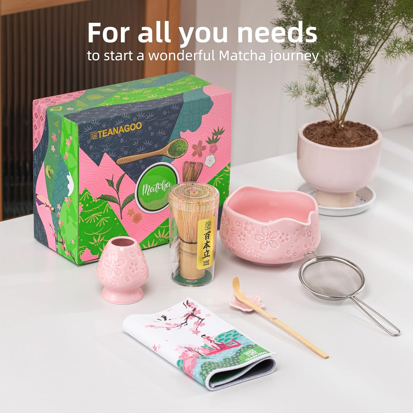 7-teiliges Matcha-Set, 7 Stück/Set, Schüssel mit Ausguss Rosa