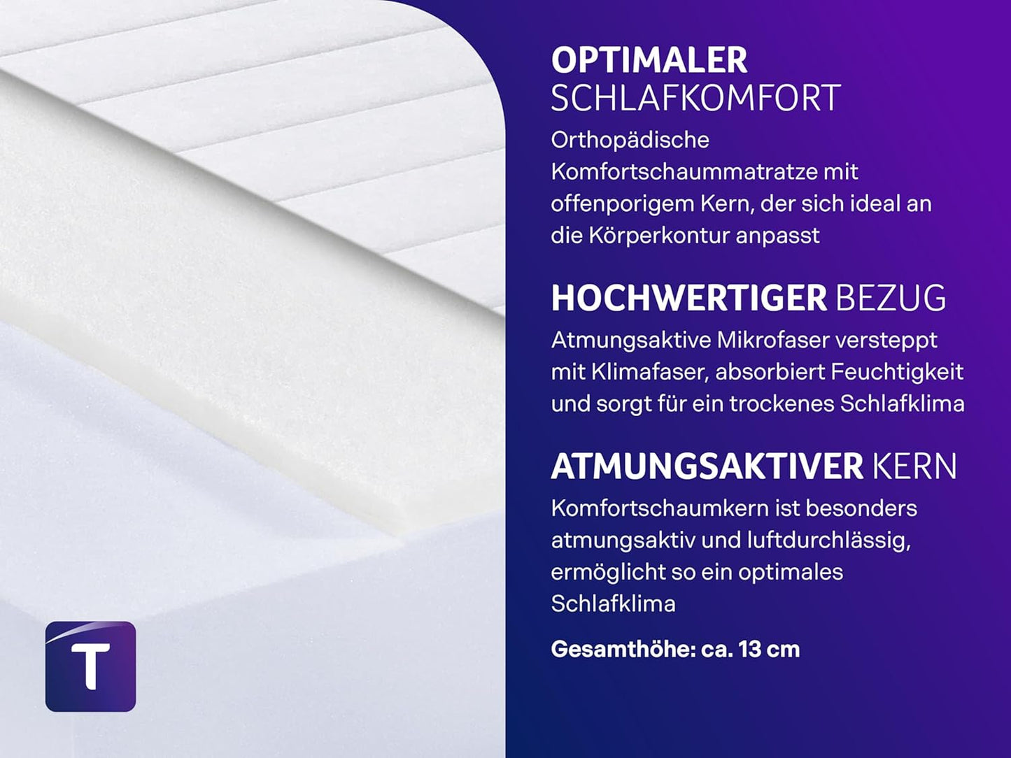 Rollmatratze H3, H3 - mittelfest, 13 cm, 90 x 200 cm