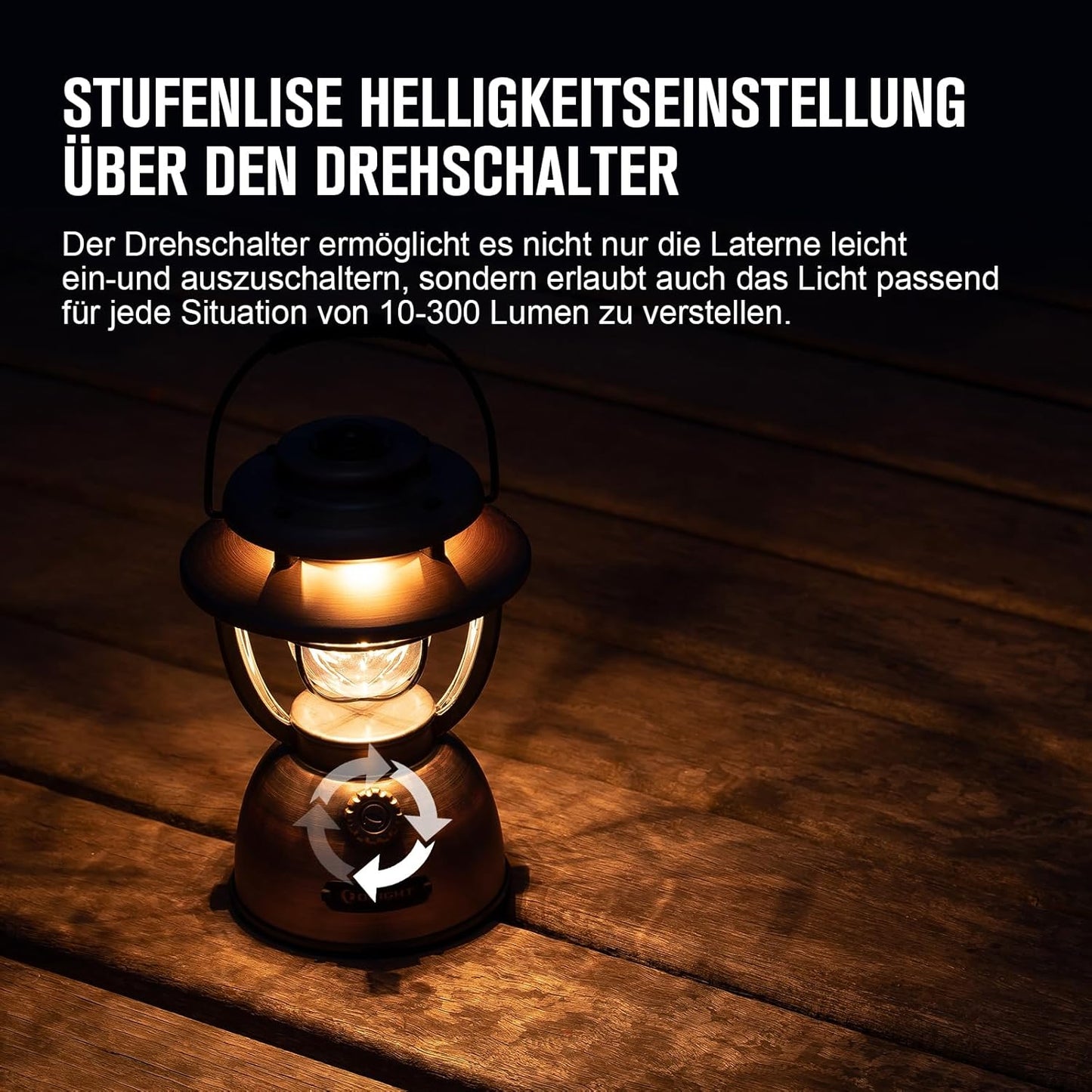 Retro-Campinglaterne mit dimmbarem Licht, Vintage Kupfer Finish