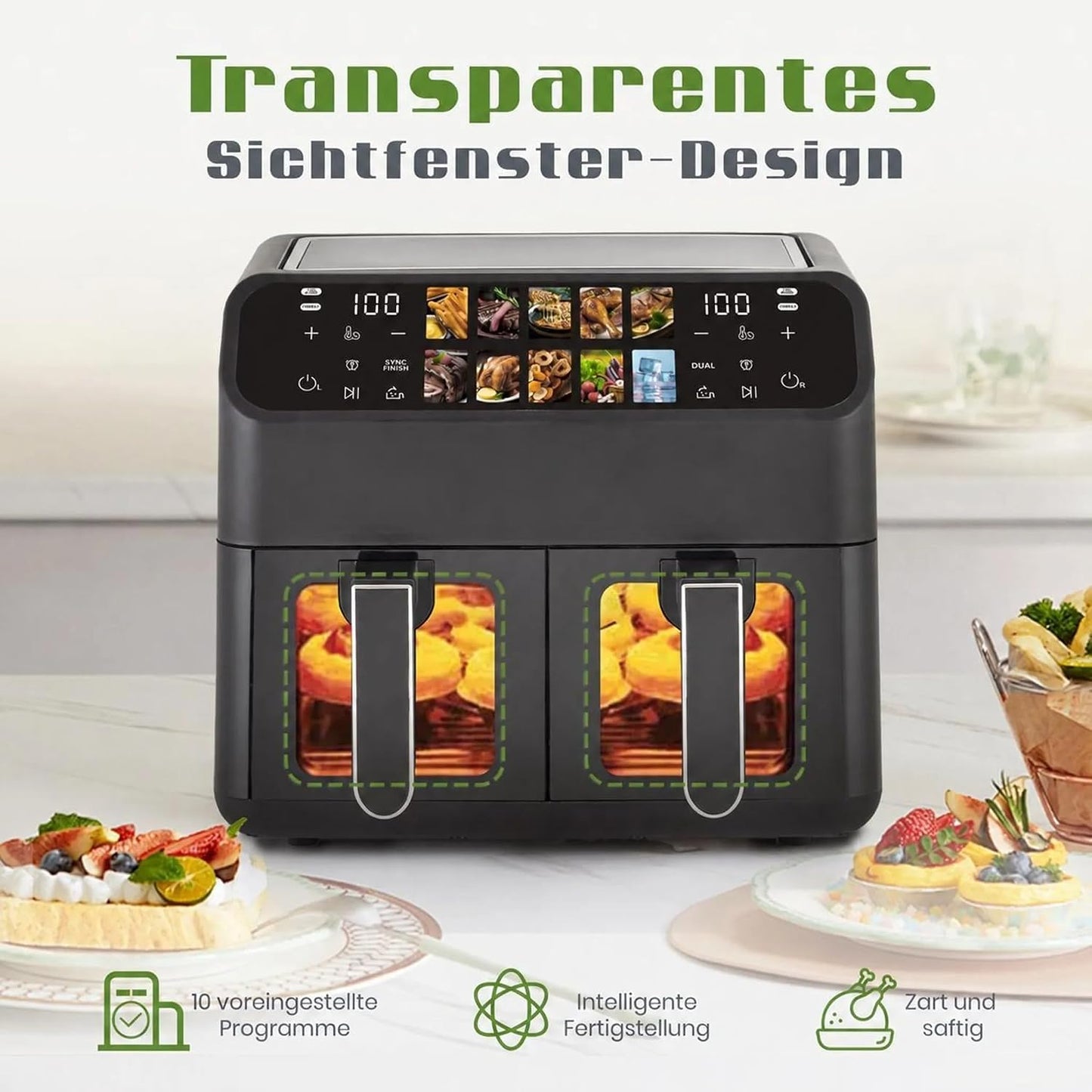 Heissluftfritteuse XXL Dual mit 10 Programmen