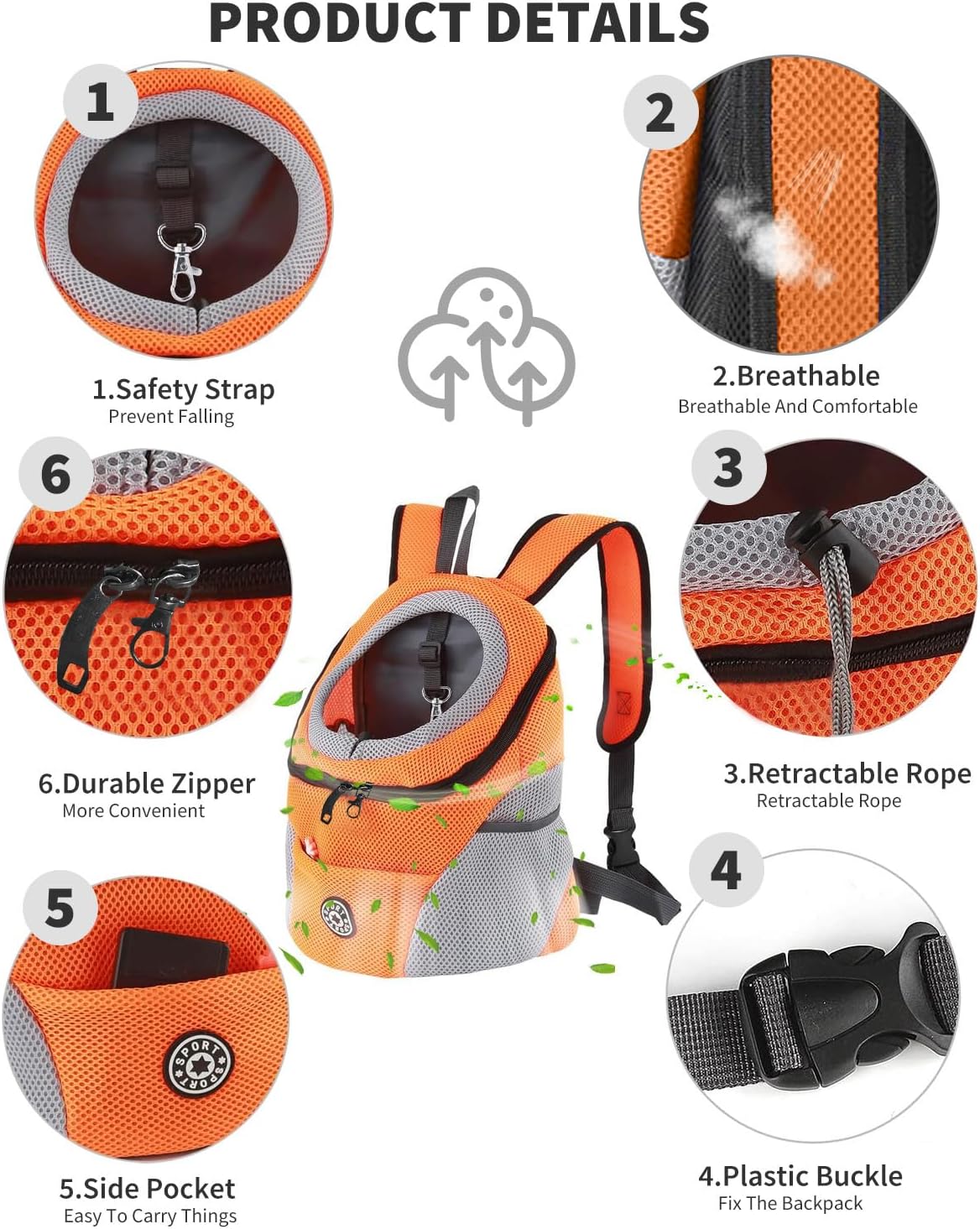 Hundetragerucksack für kleine Hunde, M Orange