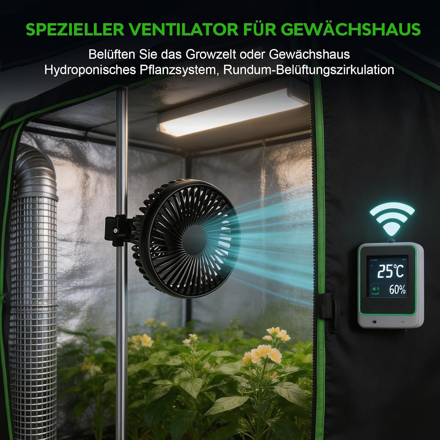 USB-Ventilator mit Clip für Pflanzenzelt, 2 Stück