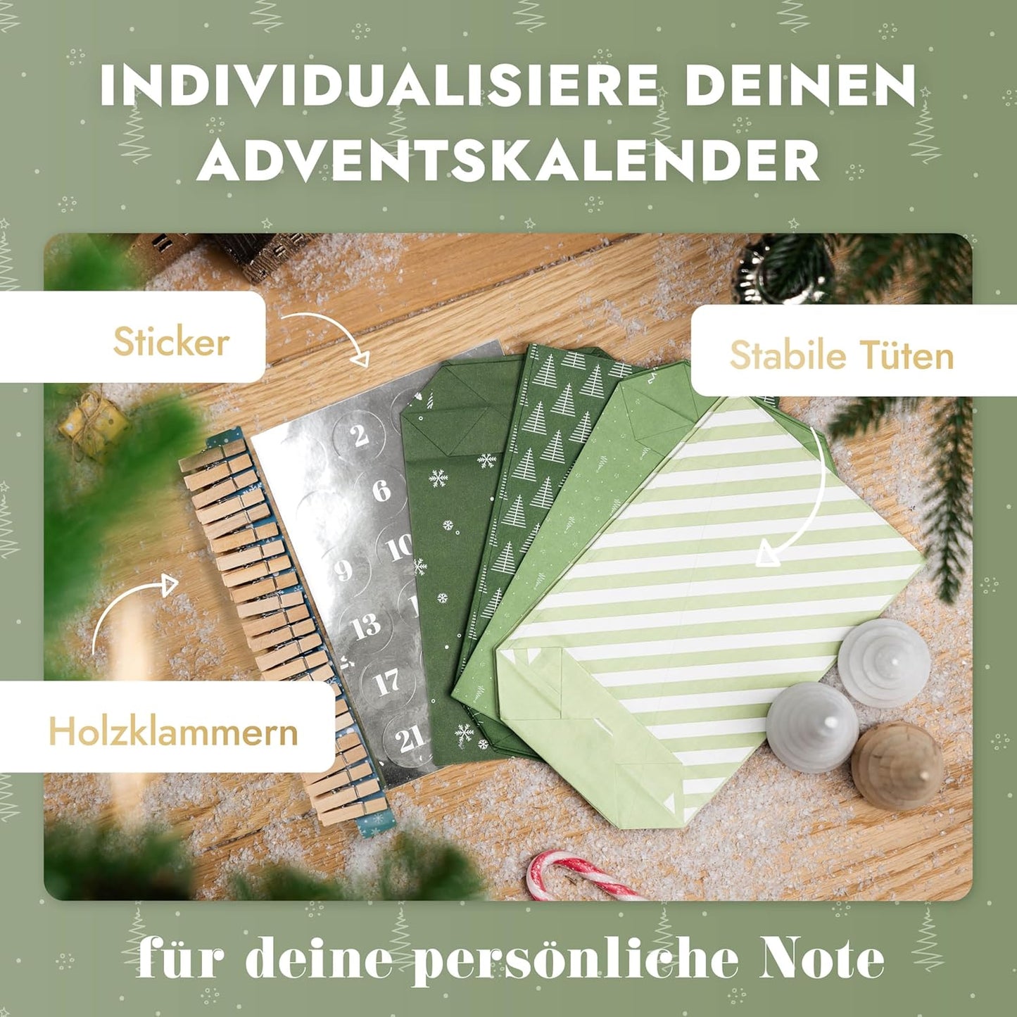 Adventskalender zum Befüllen - 24 Papiertüten-Set, Midnight Green