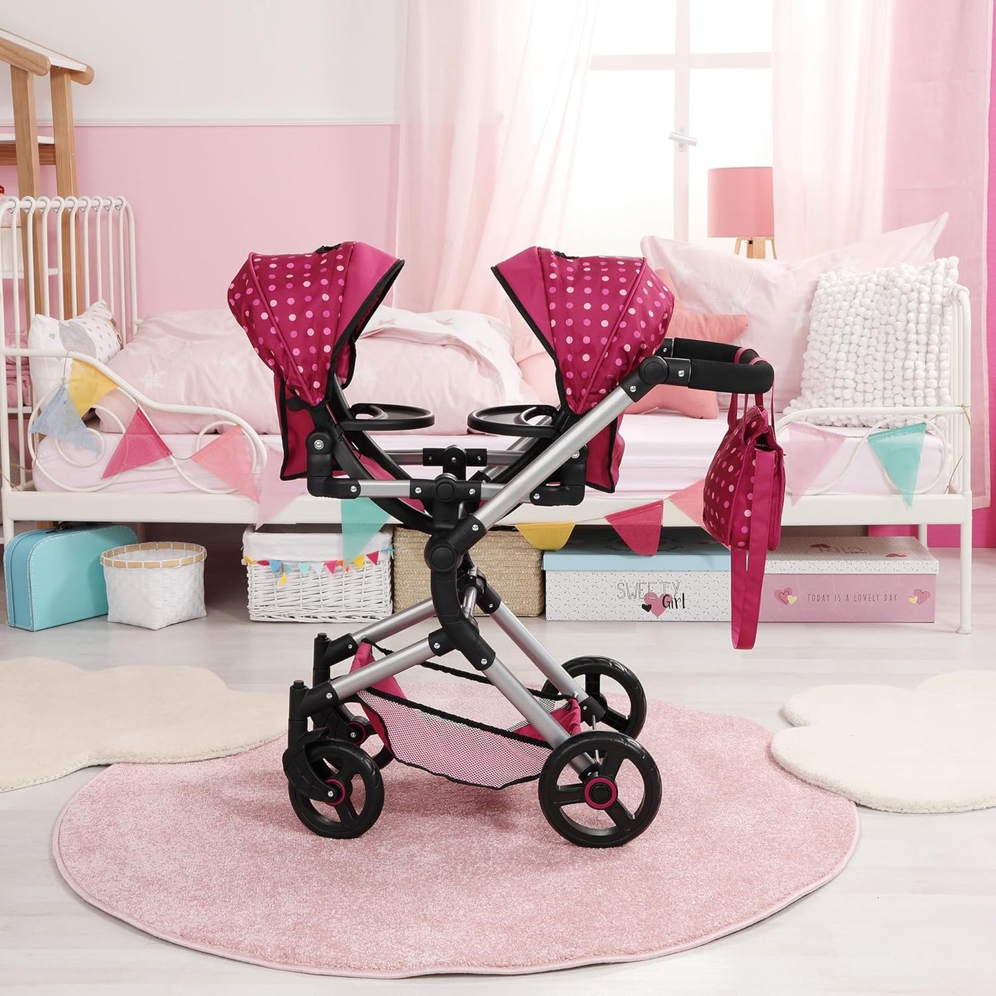 Zwillingspuppenwagen Twin Pram Neo mit Schwenkschieber