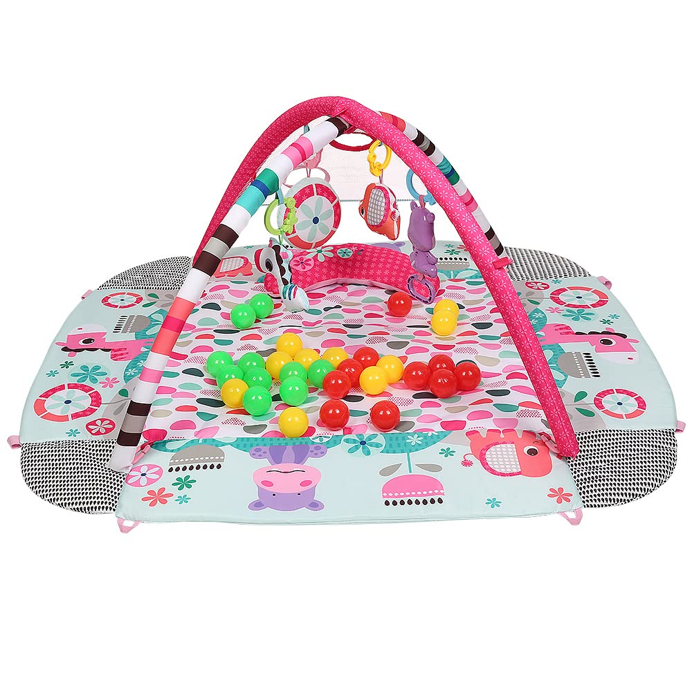 5-in-1 Baby Spieldecke mit Laufstall und Bällebad, 5 in 1-rosa