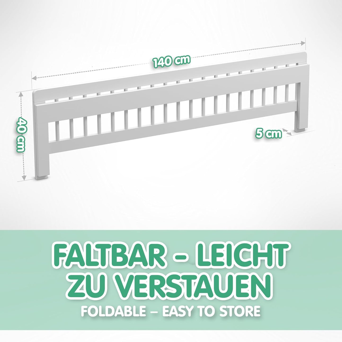Bettgitter Rausfallschutz klappbar für Kinderbetten, 140 x 40 x 5 cm Weiß