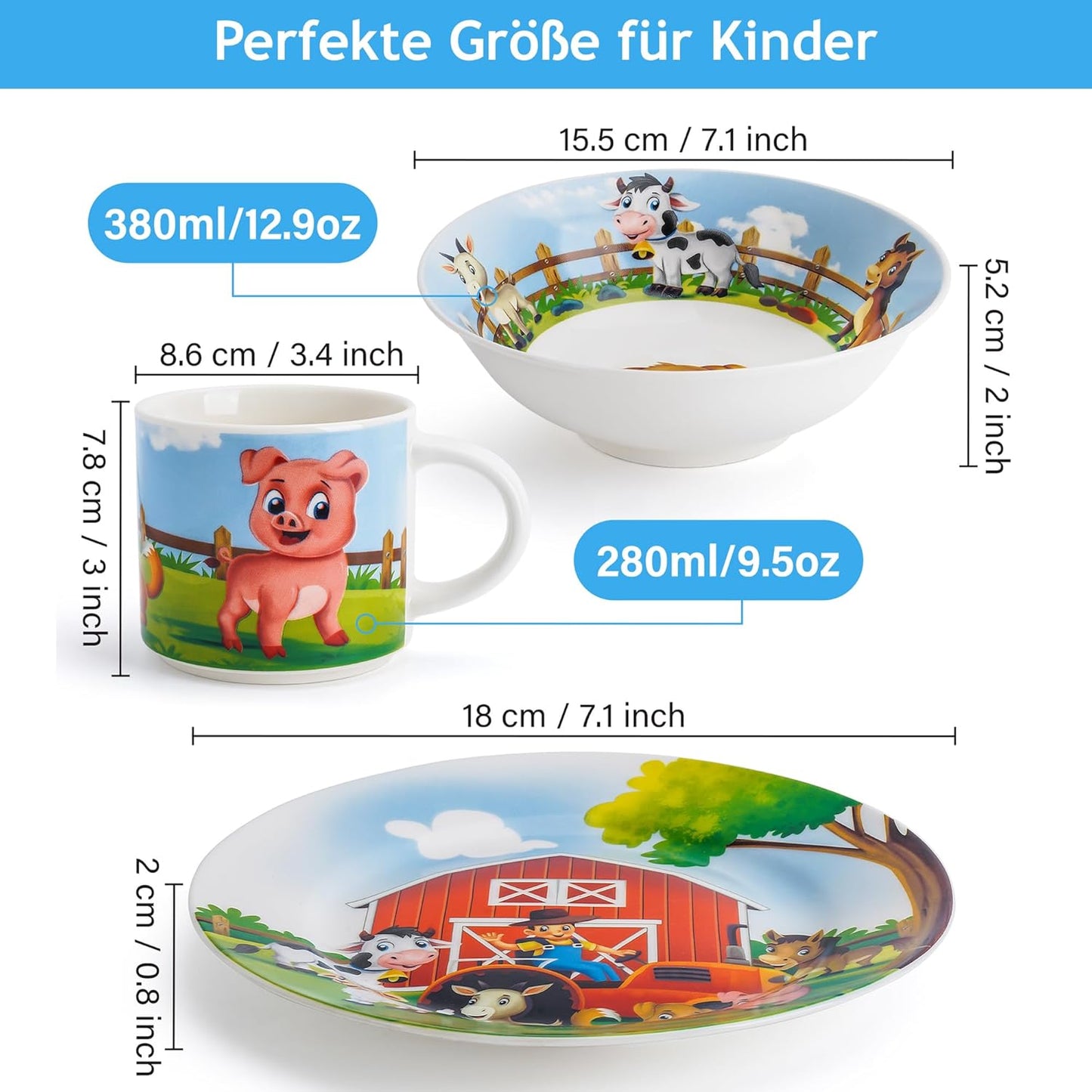 Kindergeschirr-Set aus Porzellan, Bauernhof