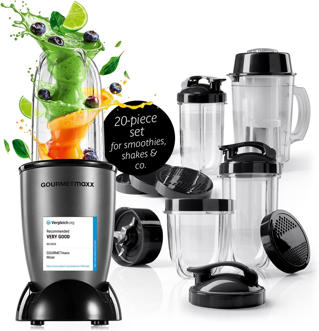 Power Pro Mixer für Smoothies, Mr. Magic Power + | 400W | XL-Set Anthrazit | Schwarz