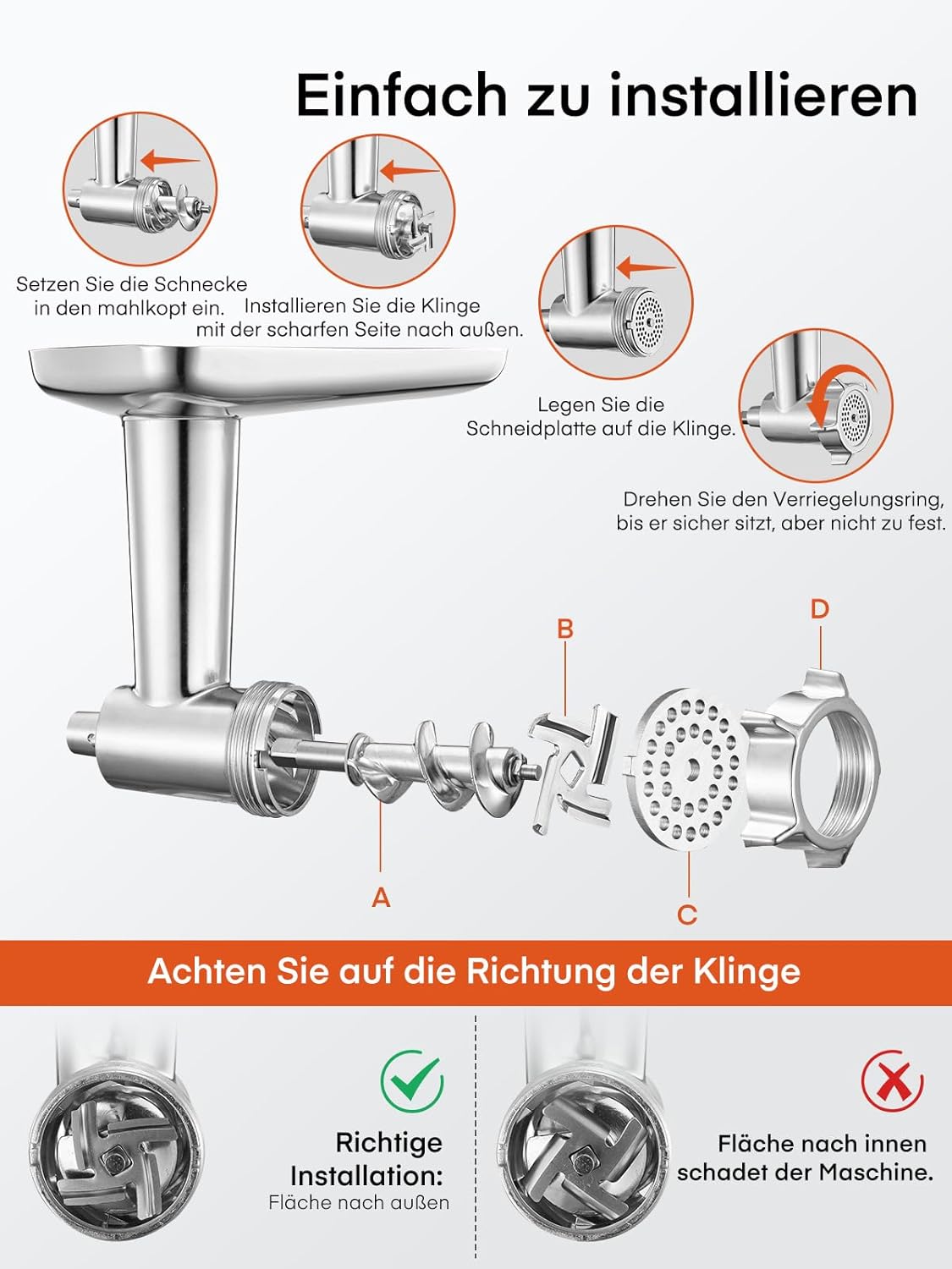 Fleischwolf-Aufsatz für Kitchenaid mit Zubehör-Set