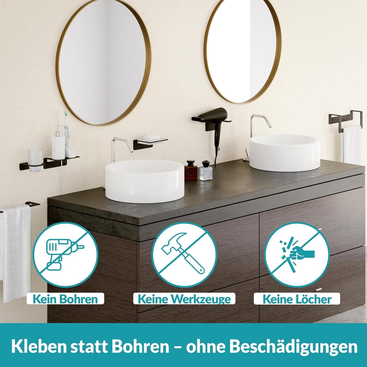 Selbstklebende Badablage, 14 cm Schwarz
