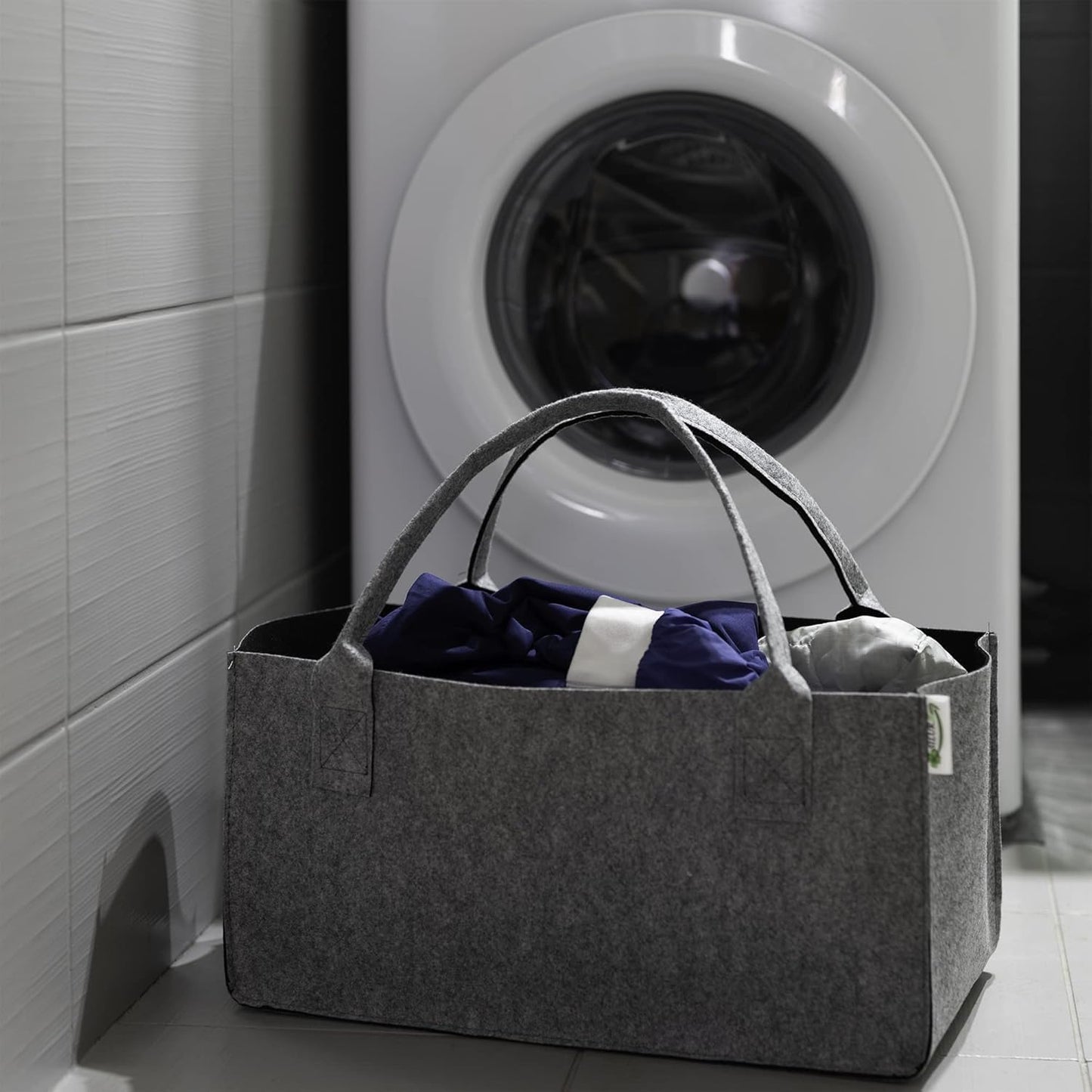 2er-Set Filztaschen für Kaminholz und Zeitungen, Hellgrau