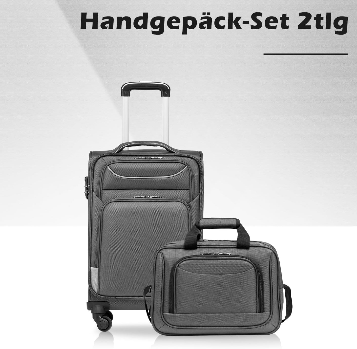 2-teiliges Handgepäck-Kofferset, Handgepäck-Set 2tlg Grau